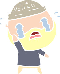 flat color style cartoon bearded man crying waving goodbye
