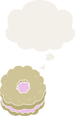 cartoon biscuit with thought bubble in retro style
