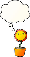 cartoon flower with thought bubble in smooth gradient style