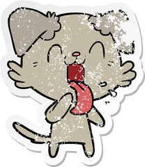 distressed sticker of a cartoon panting dog