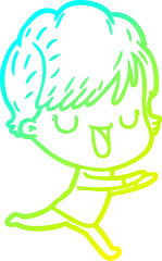 cold gradient line drawing of a cartoon woman talking