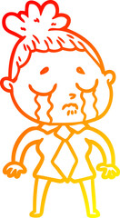 warm gradient line drawing of a cartoon crying woman