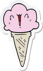 sticker of a cartoon ice cream with face
