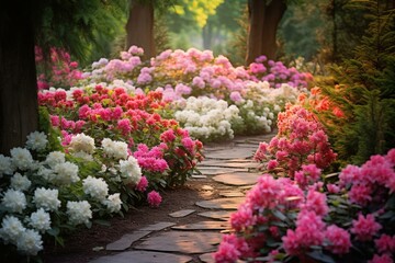 Fototapeta na wymiar A beautiful garden adorned with elegant blooming petals of delicate fresh flowers. Generative AI
