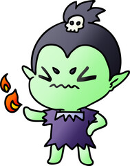 freehand drawn gradient cartoon of cute kawaii vampire girl