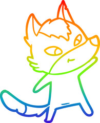 rainbow gradient line drawing of a friendly cartoon wolf