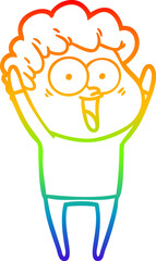 rainbow gradient line drawing of a cartoon happy man