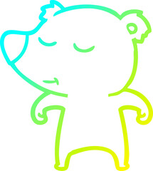 cold gradient line drawing of a happy cartoon bear