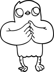 black and white cartoon bird with plan