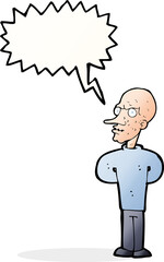 cartoon evil bald man with speech bubble