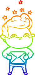 rainbow gradient line drawing of a cartoon excited man