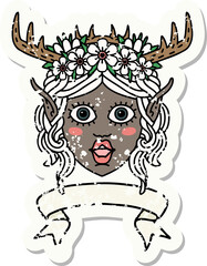 Retro Tattoo Style elf druid character face with banner