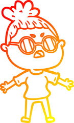 warm gradient line drawing of a cartoon annoyed woman