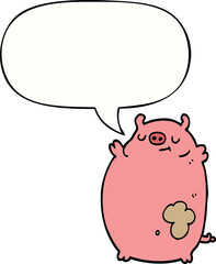 cartoon fat pig with speech bubble
