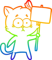 rainbow gradient line drawing of a cartoon cat