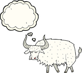 cartoon annoyed hairy ox with thought bubble