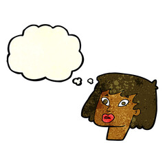cartoon pretty female face with thought bubble