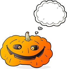 freehand drawn thought bubble cartoon pumpkin