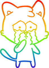 rainbow gradient line drawing of a cartoon cat