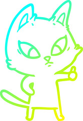 cold gradient line drawing of a confused cartoon cat