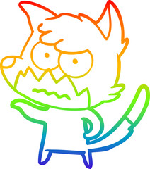 rainbow gradient line drawing of a cartoon annoyed fox