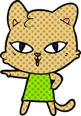 cartoon cat in dress pointing