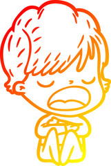 warm gradient line drawing of a cartoon woman talking