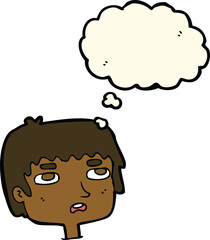 cartoon unhappy face with thought bubble