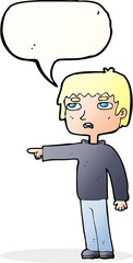 cartoon boy pointing with speech bubble