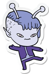 sticker of a cute cartoon alien girl