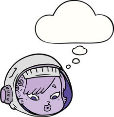 cartoon astronaut face with thought bubble