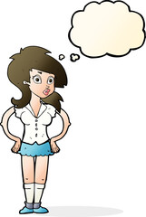 cartoon pretty woman with thought bubble