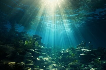 Fototapeta na wymiar Mesmerizing sunlight beams beneath the water's surface. Generative AI