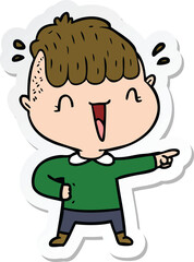sticker of a cartoon happy boy surprised