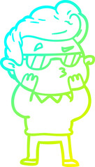 cold gradient line drawing of a cartoon cool guy
