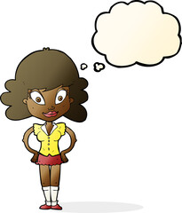 cartoon pretty woman with thought bubble