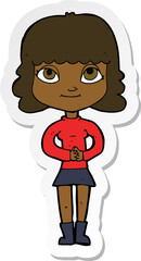 sticker of a cartoon happy woman