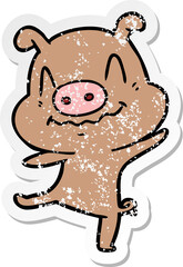 Obraz na płótnie Canvas distressed sticker of a cartoon drunk pig