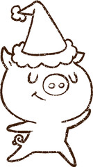 Festive Pig Charcoal Drawing
