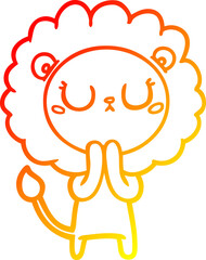 warm gradient line drawing of a cartoon lion