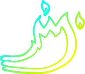 cold gradient line drawing of a cartoon fire flame