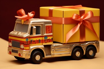 A toy truck enclosed in a present box. Generative AI