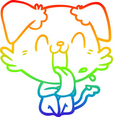rainbow gradient line drawing of a cartoon panting dog