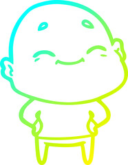 cold gradient line drawing of a cartoon happy bald man