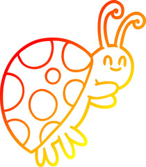 warm gradient line drawing of a cute cartoon ladybug