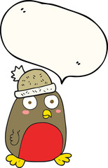 freehand drawn speech bubble cartoon christmas robin