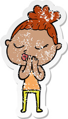 distressed sticker of a cartoon calm woman