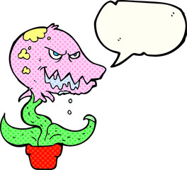 freehand drawn comic book speech bubble cartoon monster plant
