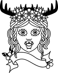 Black and White Tattoo linework Style orc druid character face