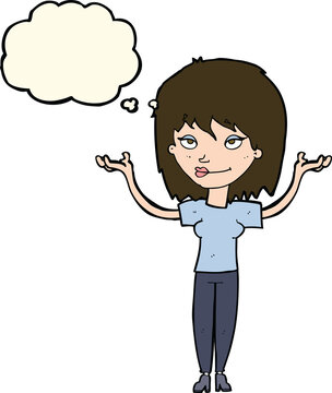 recommend clip art: cartoon woman shrugging with thought bubble
